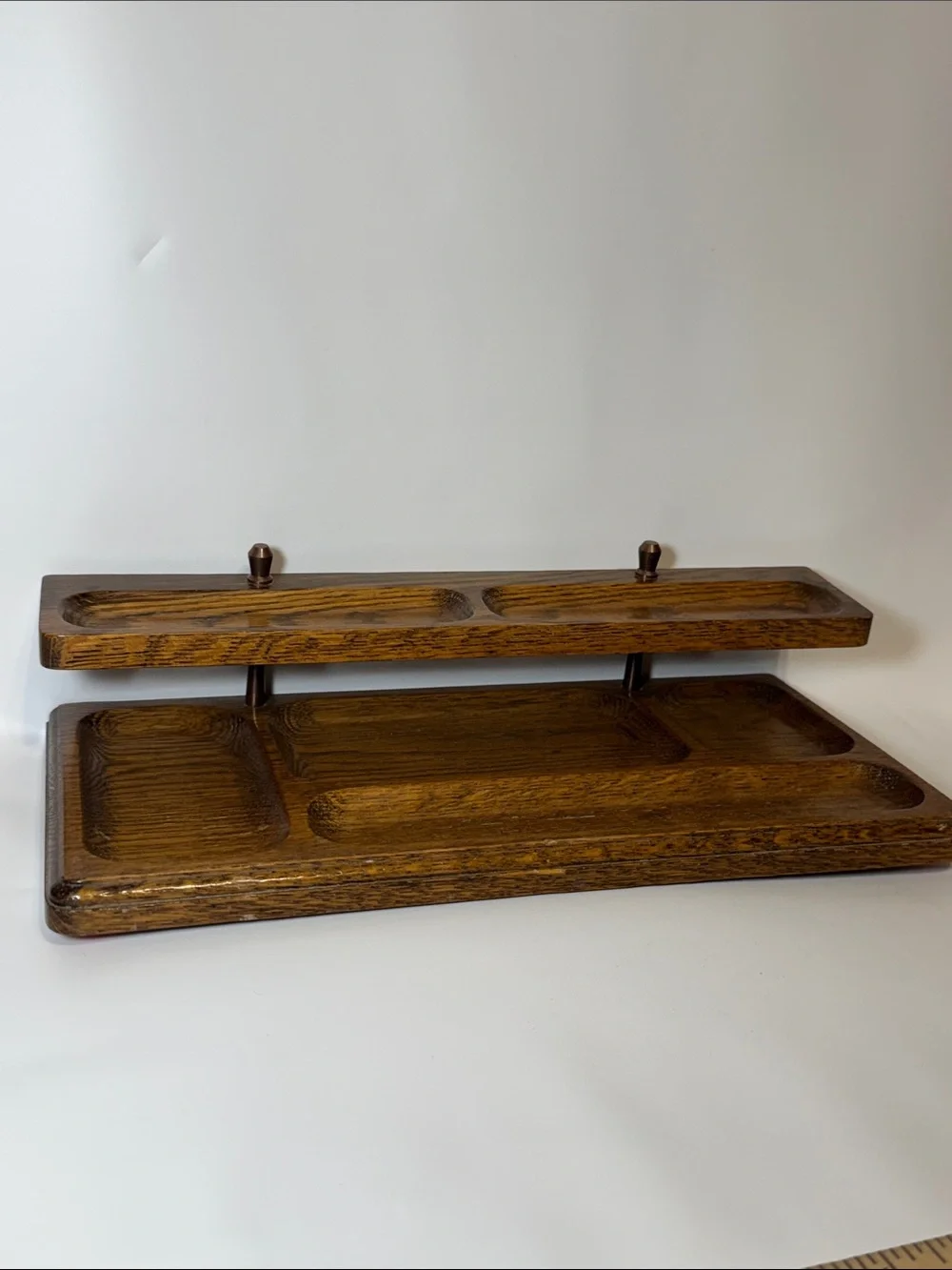 Vintage Mid-Century Modern (MCM) 2-Tier Wooden Dresser Valet Tray Organizer